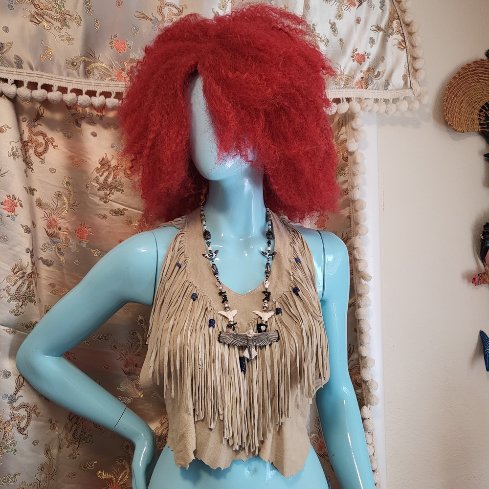 Suede Fringe Beaded Halter